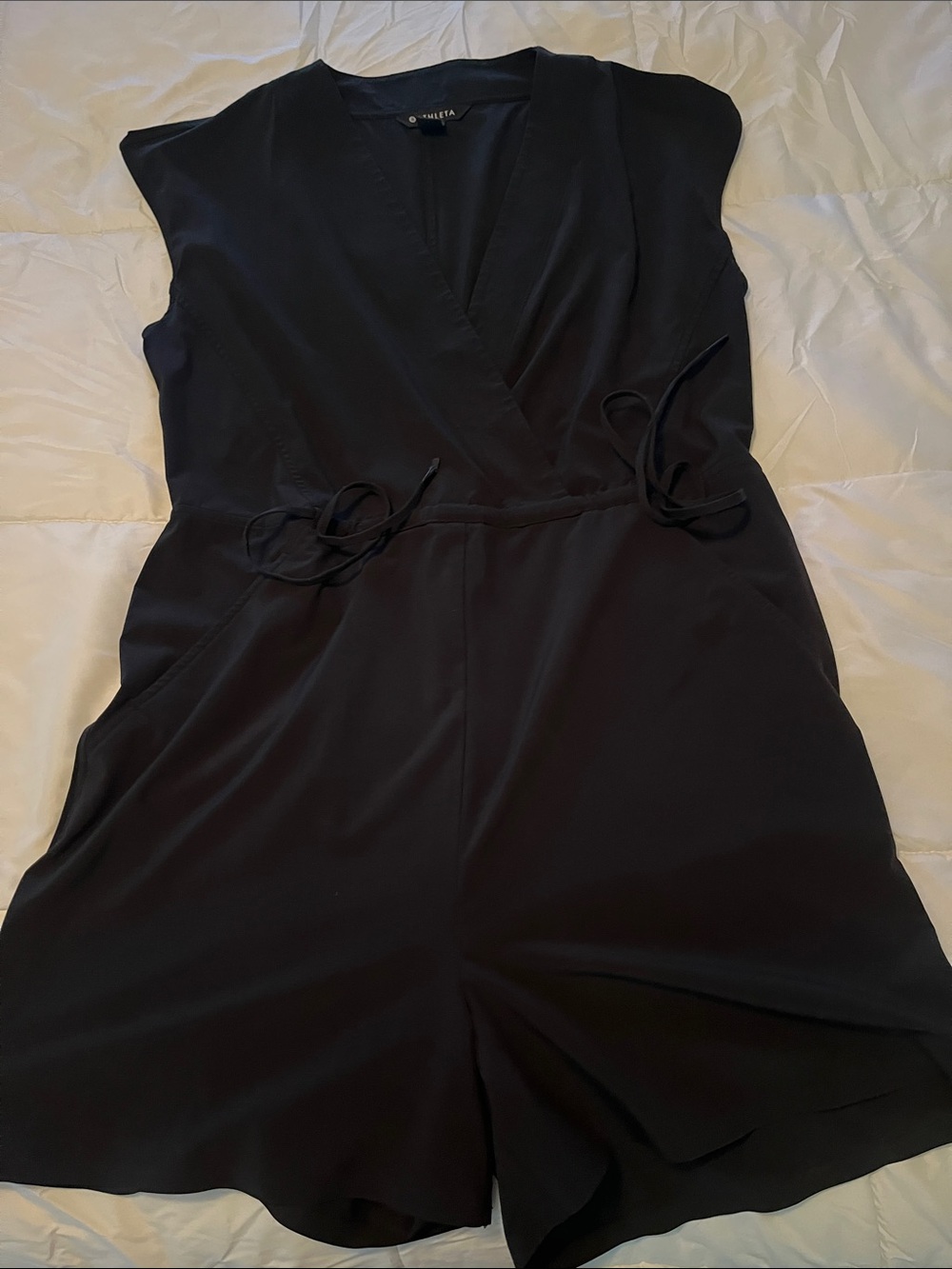 Athleta Black V-Neck Wrap Romper Dress